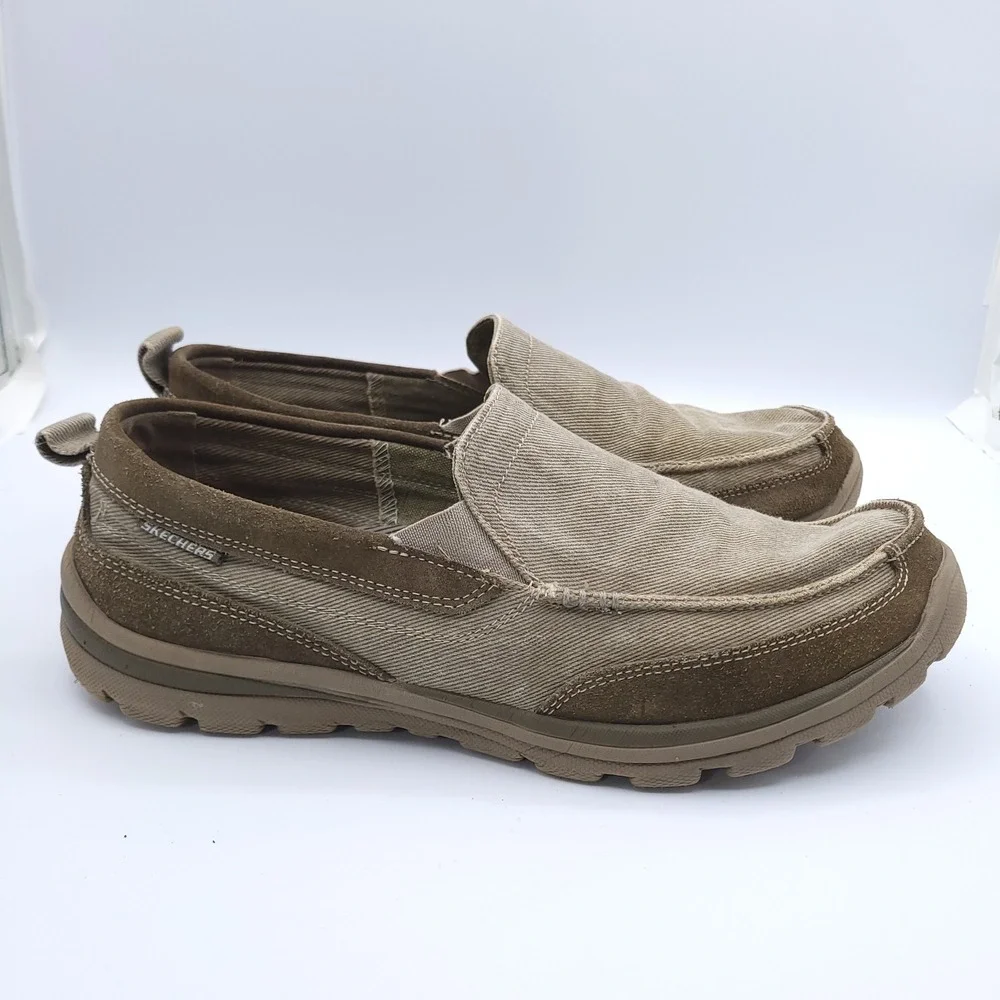 Skechers Shoes Mens 11.5 Melvin 63820 Taupe Tan Brown Relaxed Fit Slip On